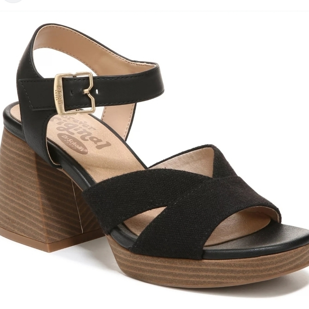 New Dr Scholls Black Ankle Fabric Sandals Size 9M - Picture 2 of 8
